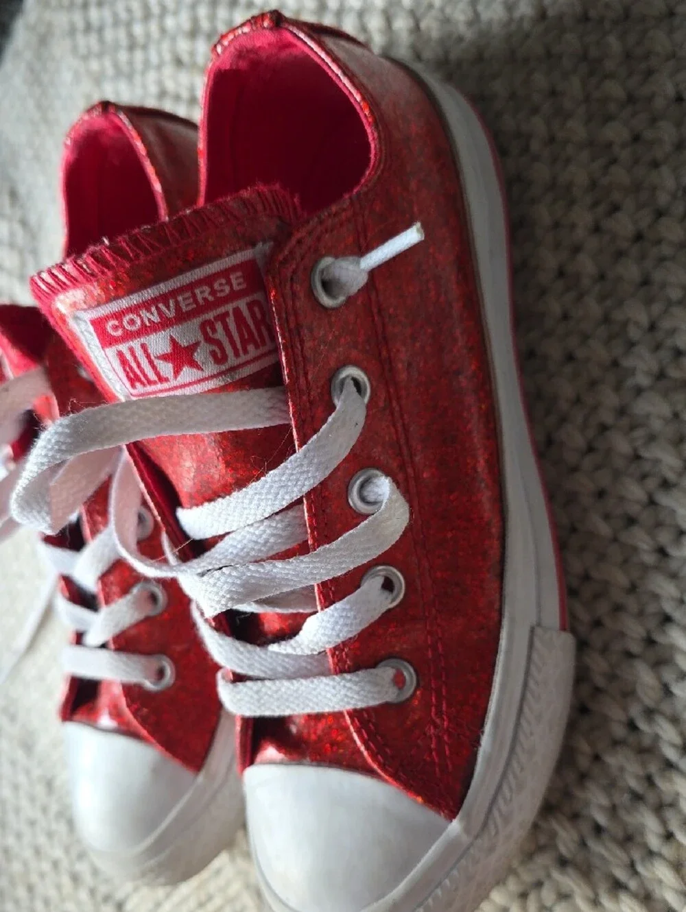 Converse Kids Red Glitter Low Top Sneakers with White Laces